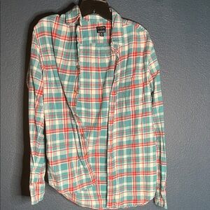 J crew Plaid Shirt - teal and Red